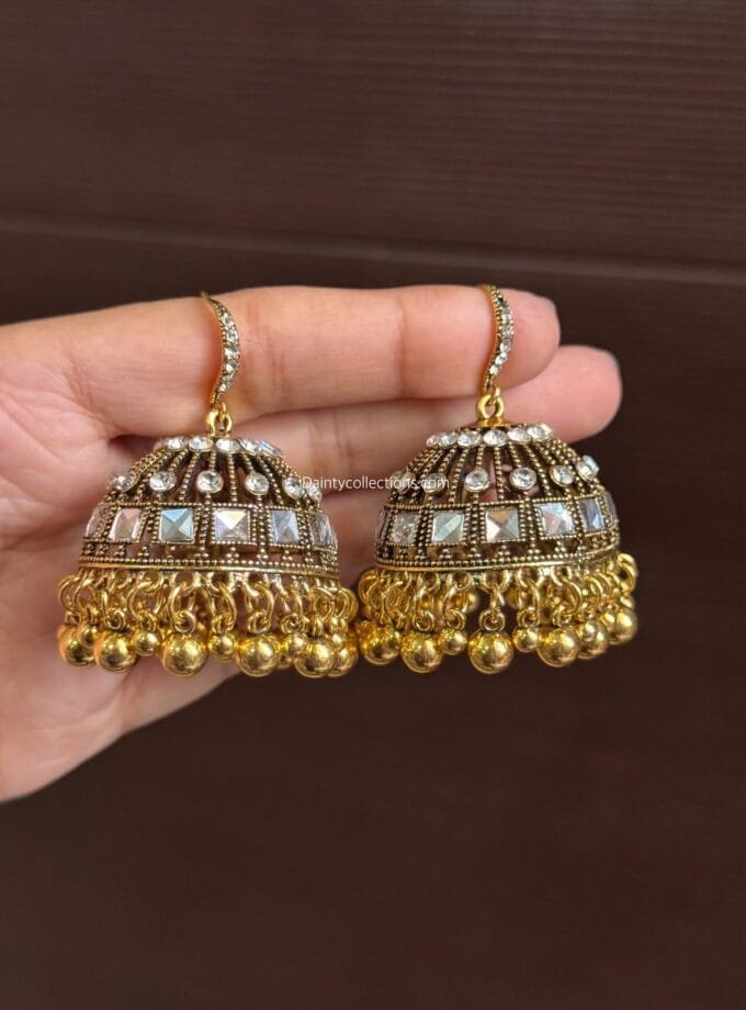 Neelo matka jhumki antique with stones