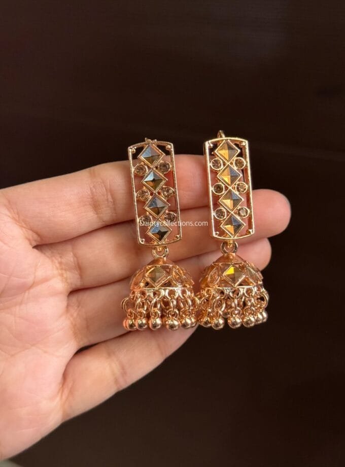 Kundan jhumki rose gold stone