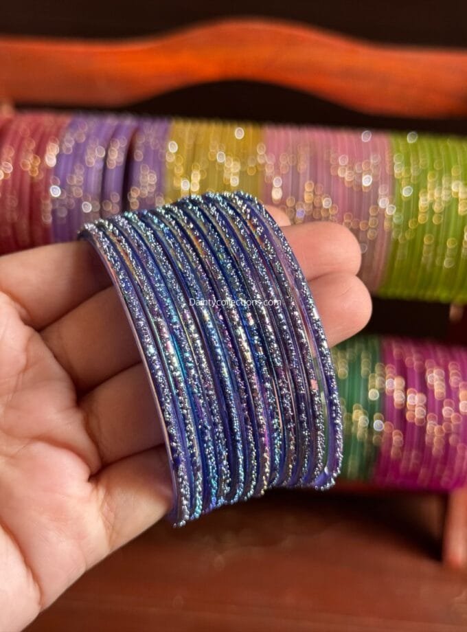 Rainbow glass bangles dark blue