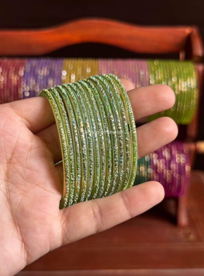 Rainbow glass bangles parrot green