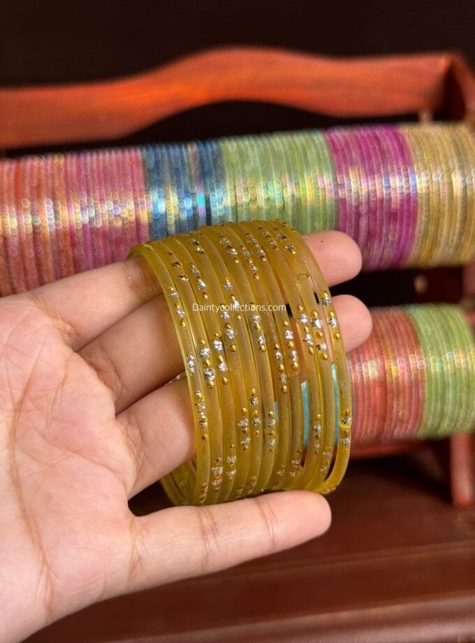 Rainbow glass bangles yellow -2