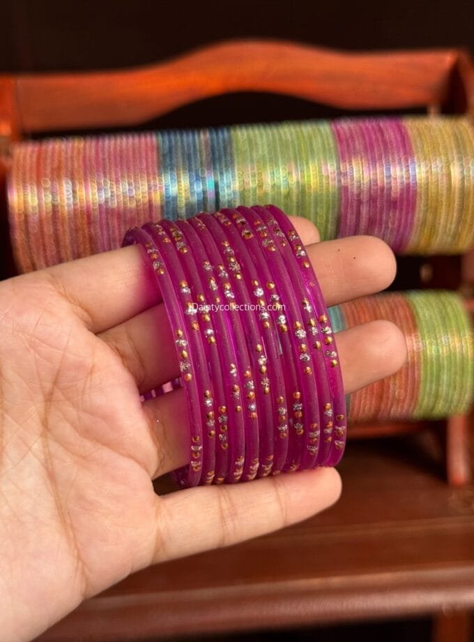 Rainbow glass bangles pink - B