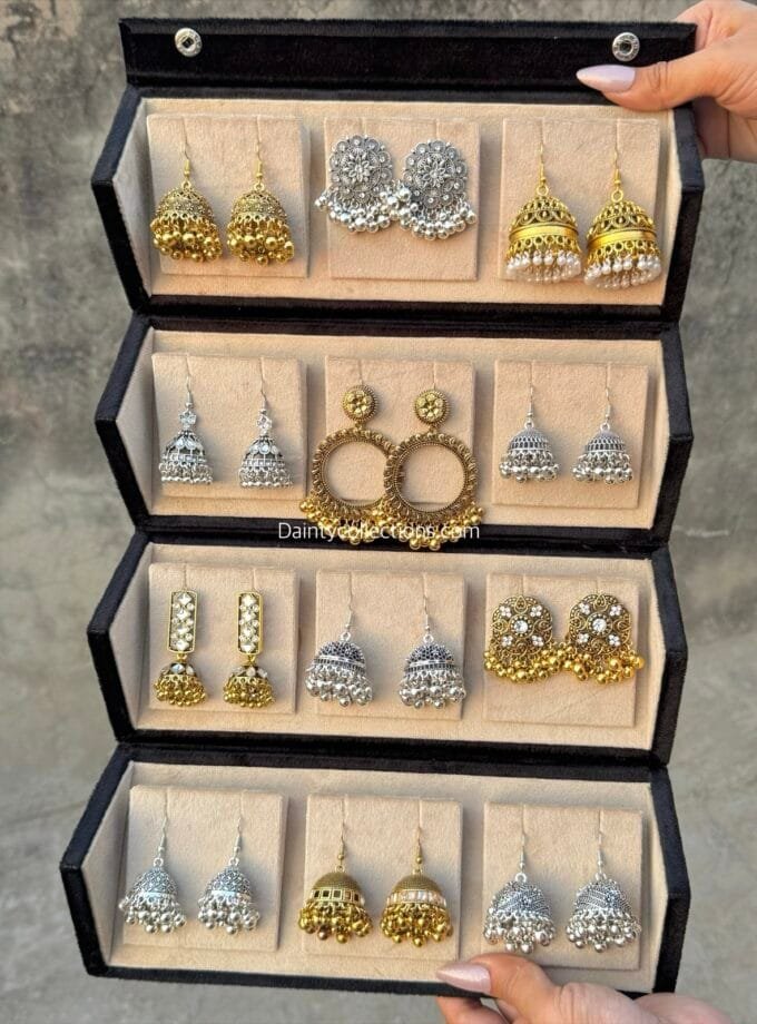 Jhumka box - 6 silver & 6 antique jhumkas
