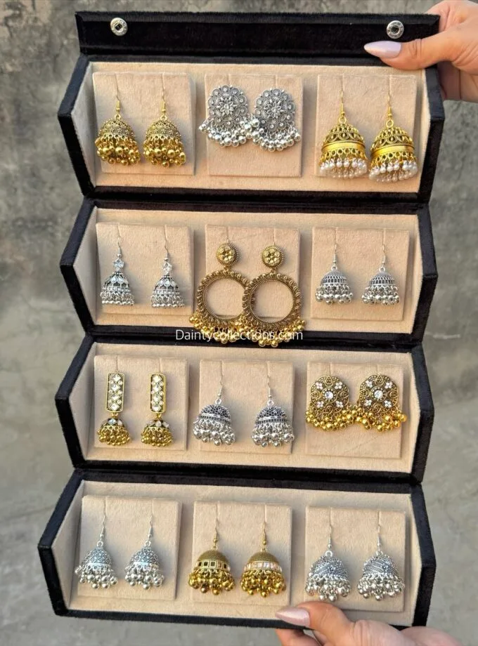 Jhumka box - 6 silver & 6 antique jhumkas