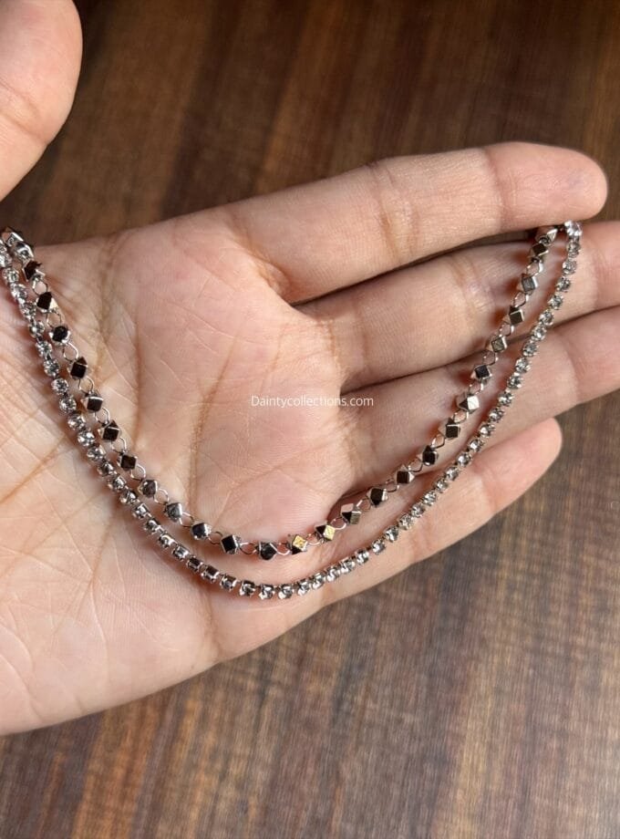 Double chain zirconia beads anklet