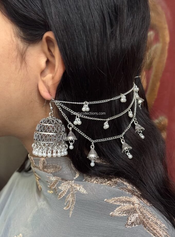 Gulshan matka jhumka silver with triple layer silver saharay