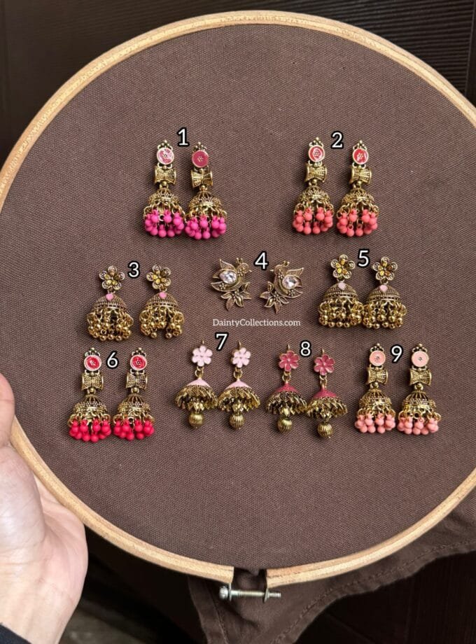 Rang barang - pink jhumki antique