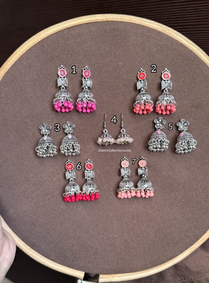 Rang barang - pink jhumki silver