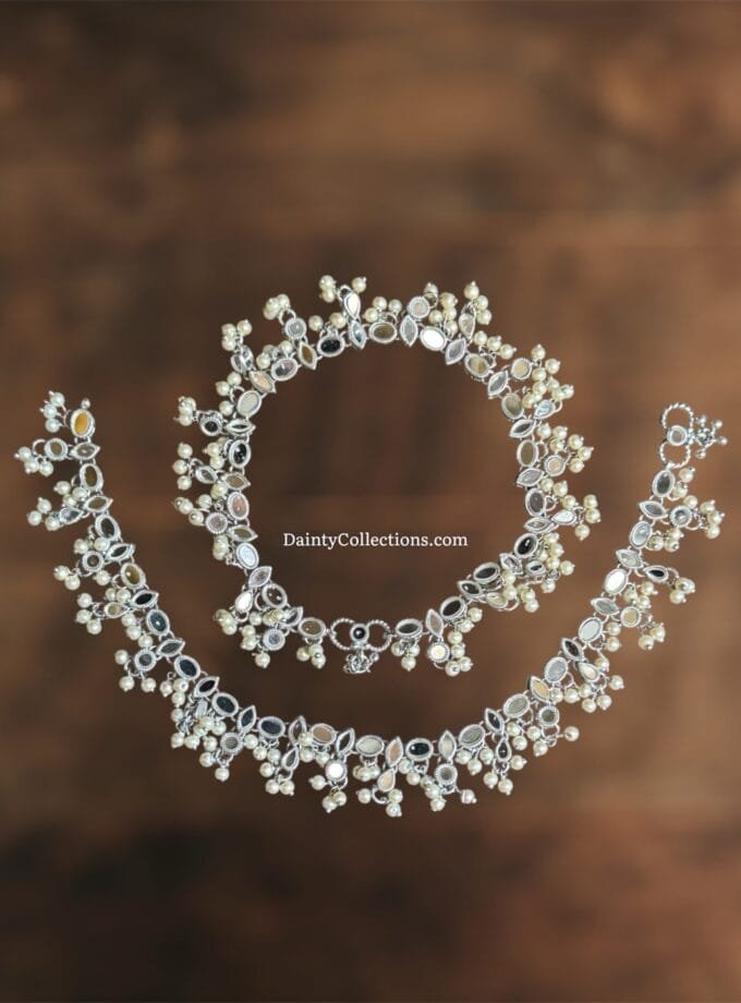 Silver kundan pazaib pair