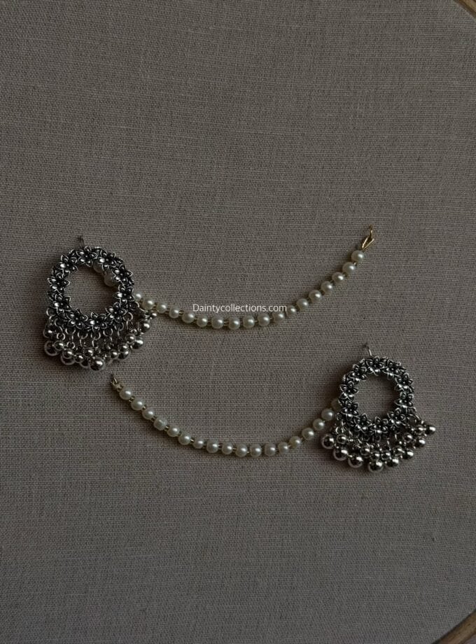 Gul e lala jhumki silver with pearl Sahara