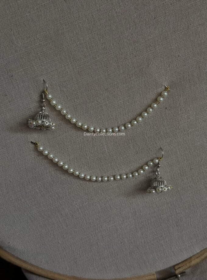 Bano jhumki silver with pearl saharay