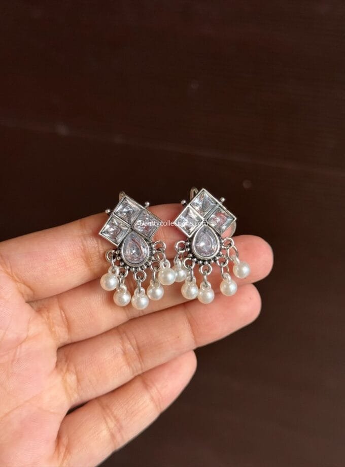 Mehru jhumki silver with hanging pearls