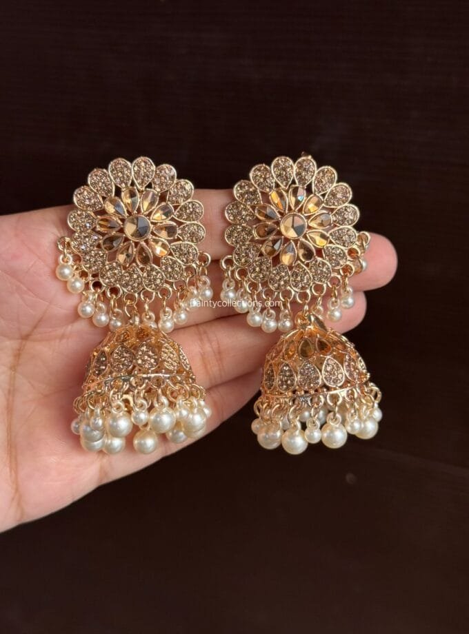 Zareen jhumkay rose gold stone