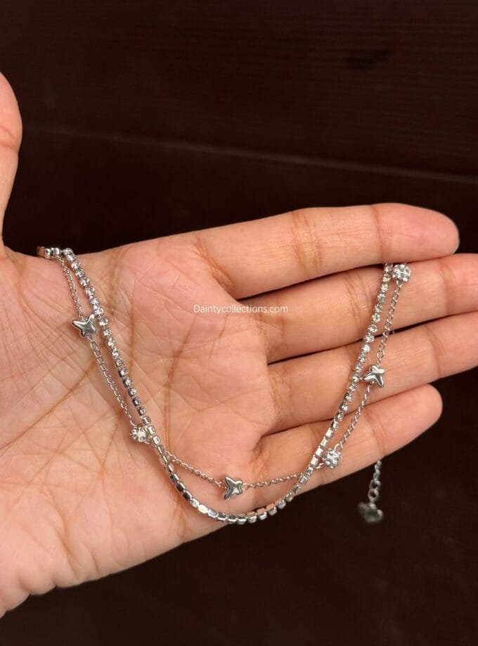 Zircon Double layer anklet silver