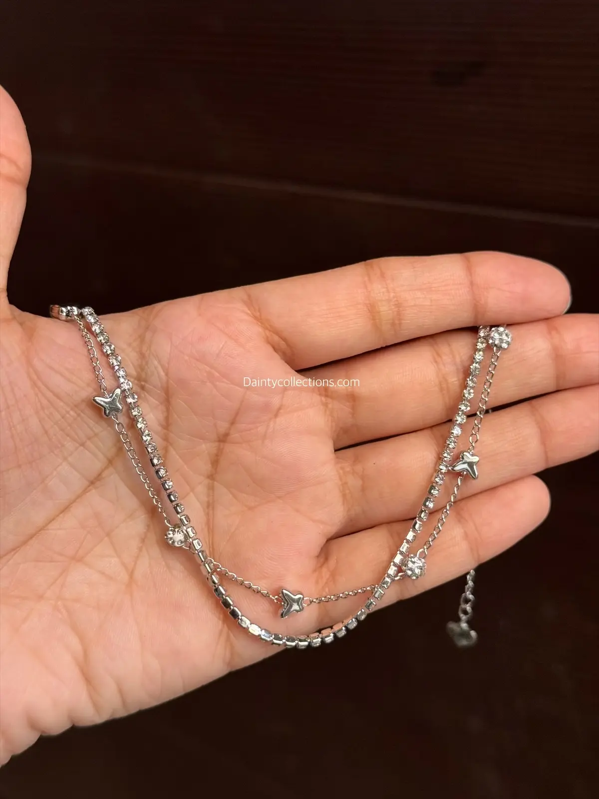 Zircon Double layer anklet silver