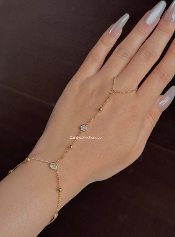 Minimal stone ring dotted bracelet hand chain