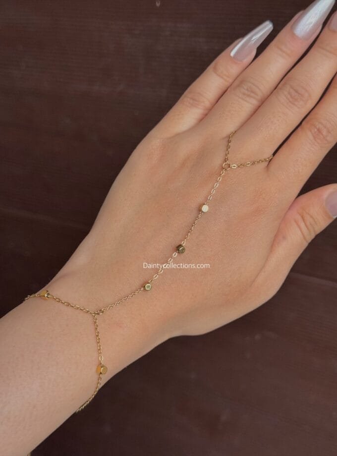 Minimal beaded ring bracelet hand chain