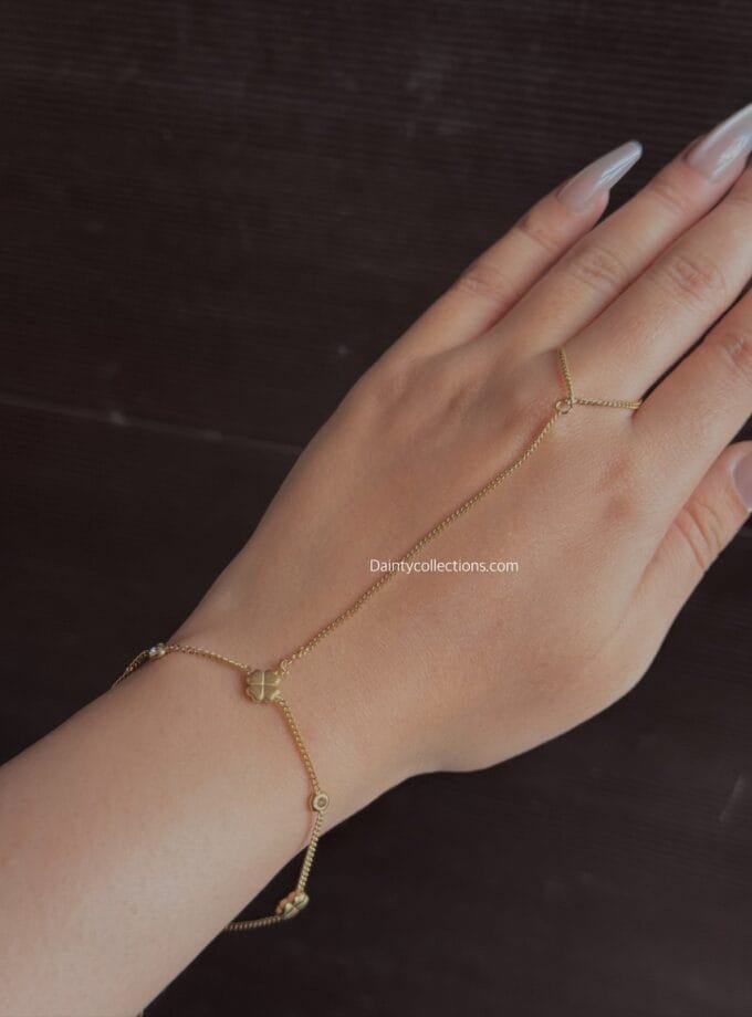 Minimal clover ring bracelet hand chain