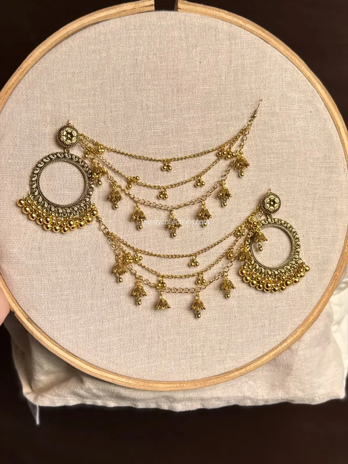 Aftaab Bali jhumki antique with triple layer antique saharay