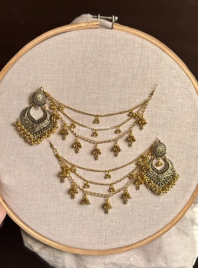 Anarkali jhumka antique with triple layer antique saharay