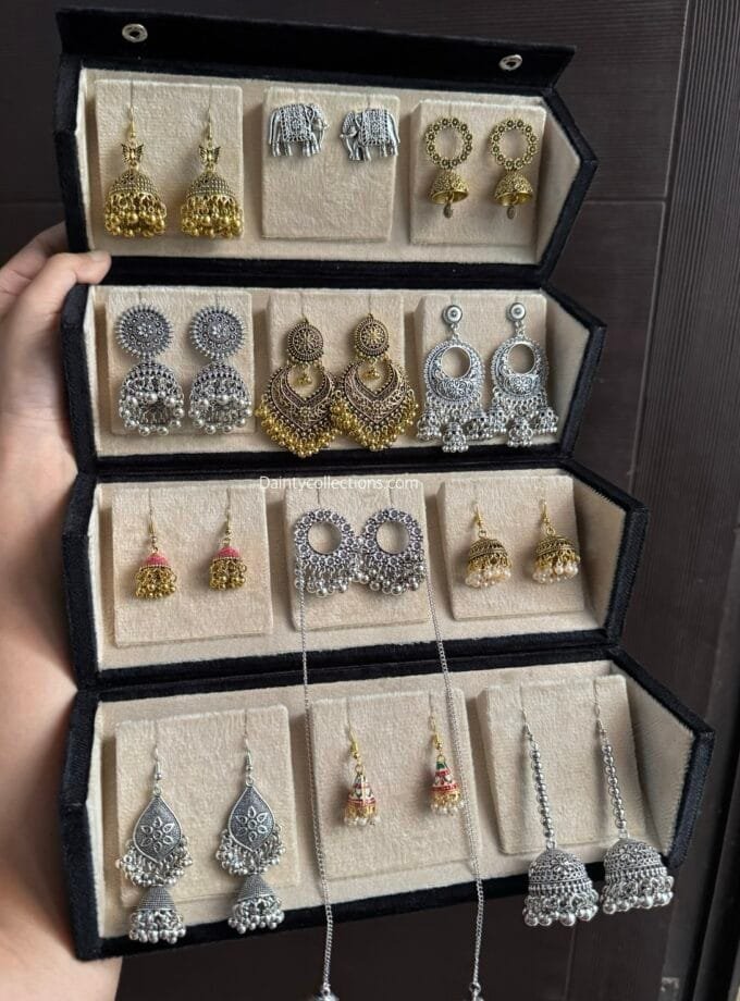 Jhumka box - 6 silver & 6 antique jhumkas
