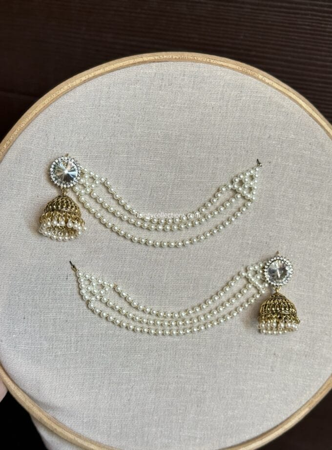 Shabnam antique jhumka with triple layer pearl saharay