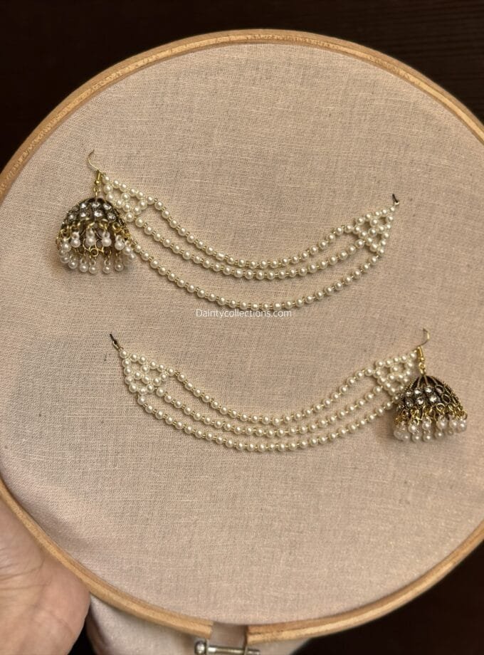 Nooray jhumka antique with triple layer pearl saharay