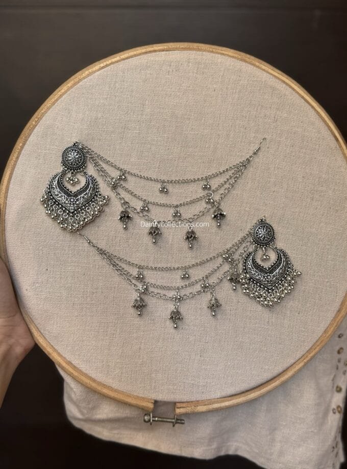 Anarkali silver jhumka with triple layer silver saharay