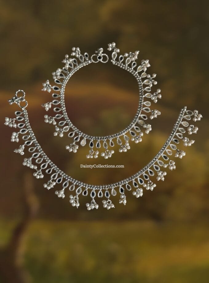 Kundan silver pazaib pair