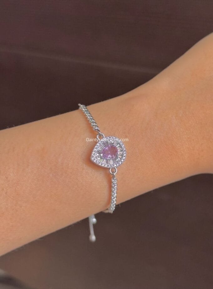 Tear drop zirconias adjustable stainless bracelet