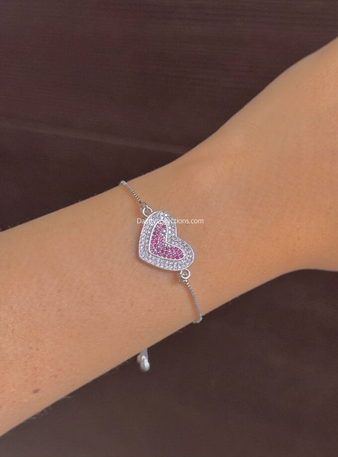 Le coeur zirconia adjustable stainlesss bracelet