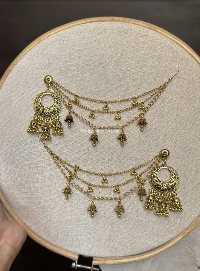 Kashmiri latkan jhumki antique with triple layer saharay
