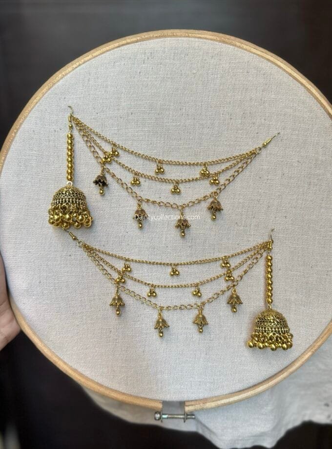 Shamsa latkan jhumki antique with triple layer saharay
