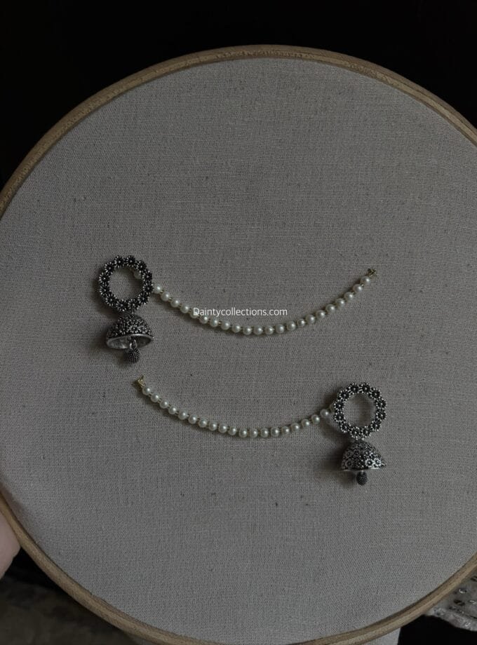 Gul e lala jhumki silver with pearl saharay
