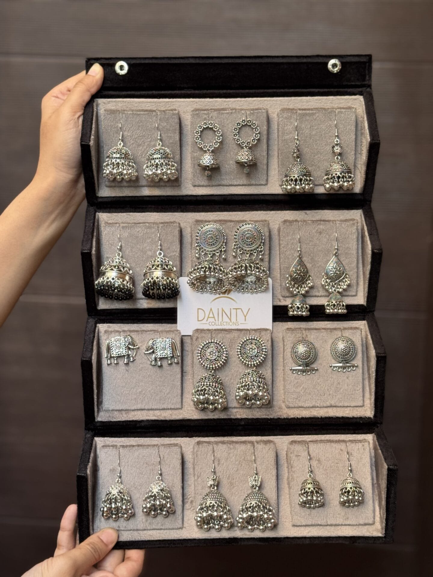 Jhumka box with 12 silver jhumkas