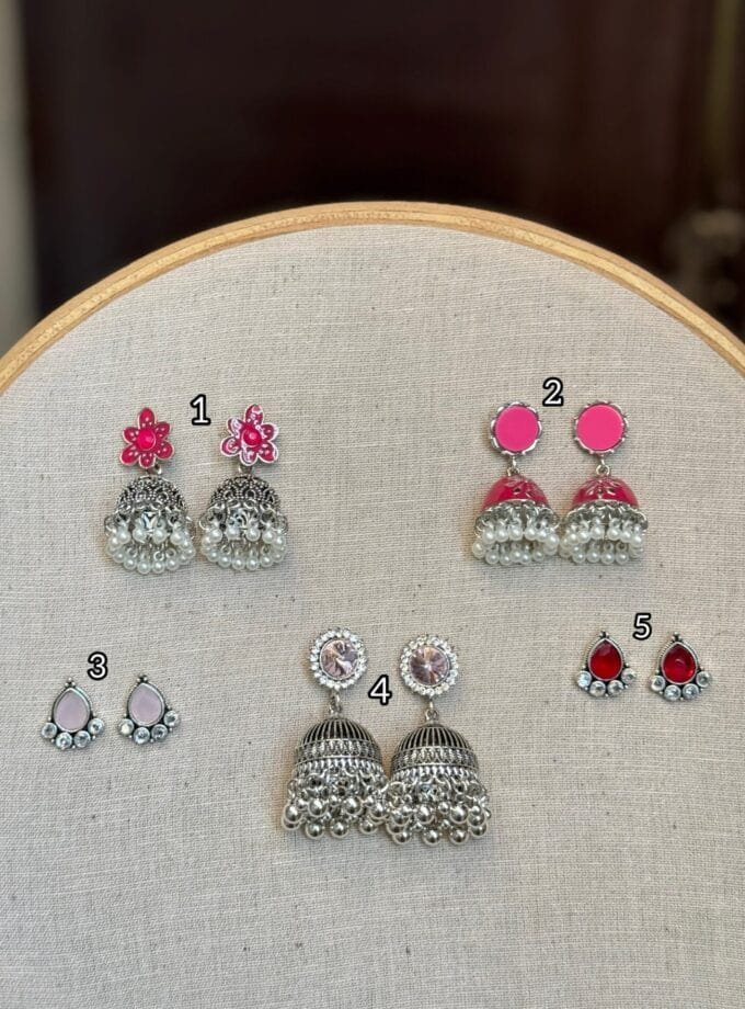 Pink silver jhumkay
