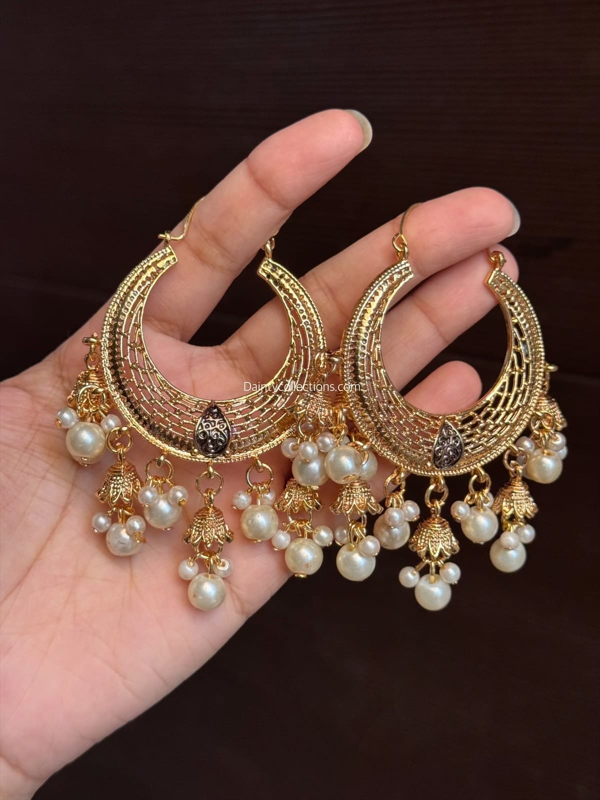 Mehreen Bali with hanging pearls