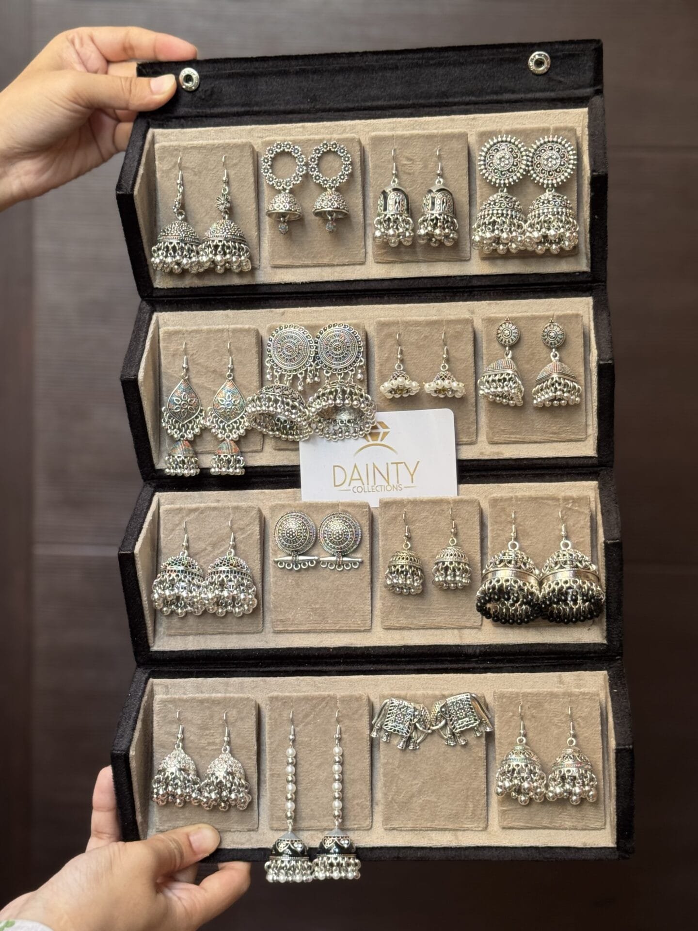 Jhumka box with 16 silver jhumkas